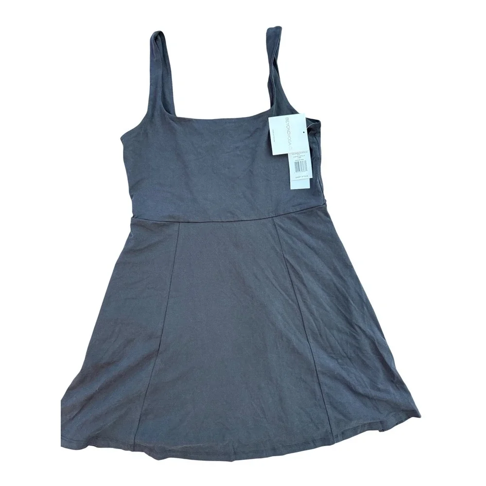 Beyond Yoga Spacedye Black Square Neck Mini Dress DW6253 Large NEW - Picture 1 of 5